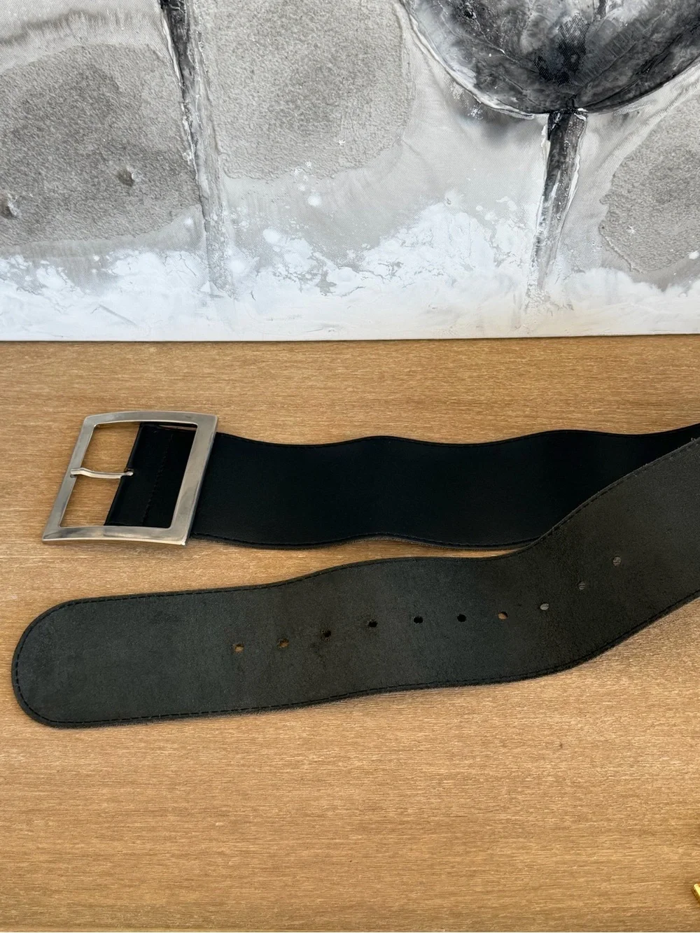 Y2K Women's Black Wide Waist Belt with Silver Buckle